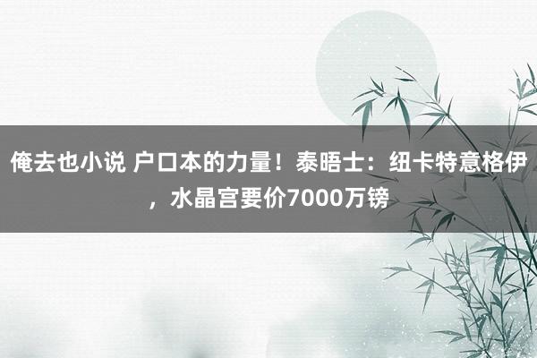 俺去也小说 户口本的力量！泰晤士：纽卡特意格伊，水晶宫要价7000万镑