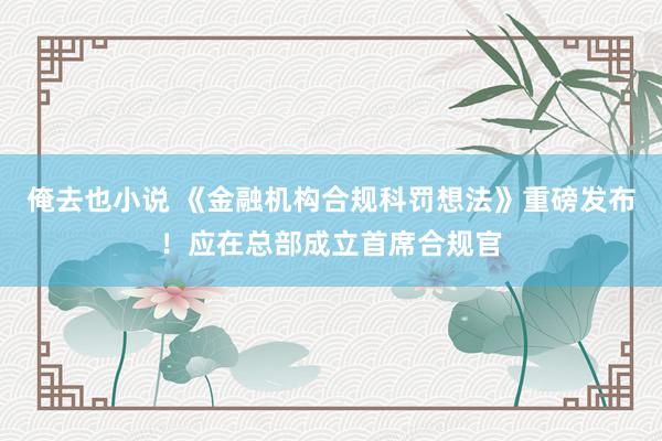 俺去也小说 《金融机构合规科罚想法》重磅发布！应在总部成立首席合规官